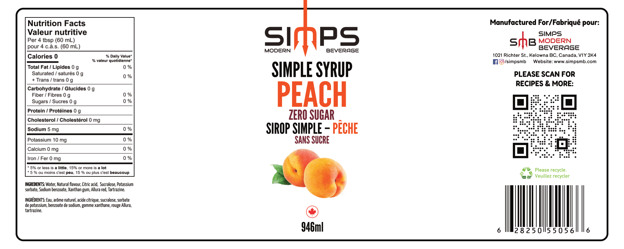 Simps - Peach Zero Sugar Syrup
