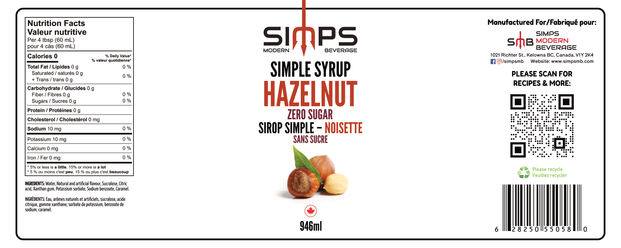 Simps - Hazelnut Zero Sugar Syrup