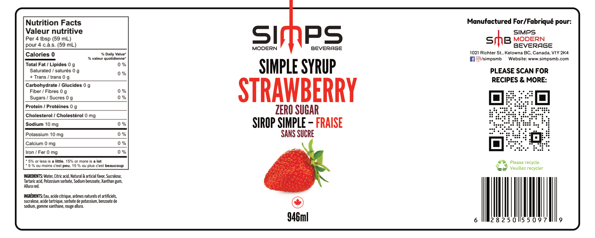 Simps - Strawberry Zero Sugar Syrup